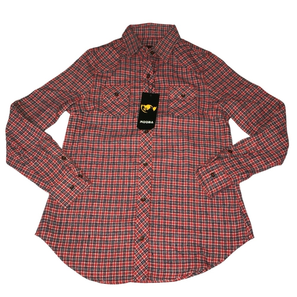 RQQBA Red Plaid Button Down Brushed Flannel Shirt - Women’s Small NWT
